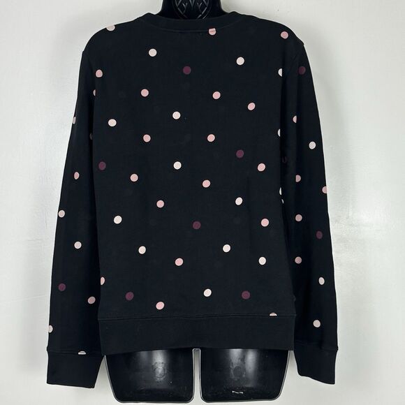 Kate Spade Bakery Cotton Sweatshirt Sz S Black Pink Polka Dot Crew Neck Pullover - Picture 7 of 11